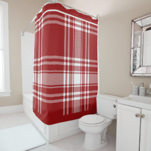 Rideaux De Douche Noël de saison Plaid Tartan Red White