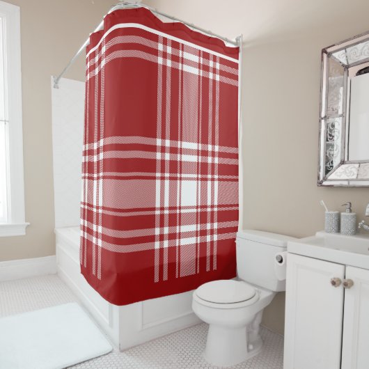 Rideaux De Douche Noël de saison Plaid Tartan Red White (En situation)