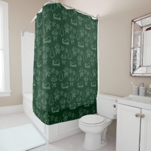 Rideaux De Douche Noël Doodelfes & Snowflakes Pine Green