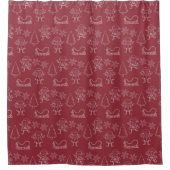 Rideaux De Douche Noël Doodle Elfes & Snowflakes Dark Red (Devant)