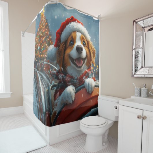 Rideaux De Douche Noël du chien espagnol breton (En situation)