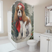 Rideaux De Douche Noël du chien espagnol Cavalier King Charles (En situation)