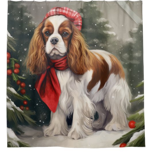 Rideaux De Douche Noël du chien espagnol Cavalier King Charles (Devant)