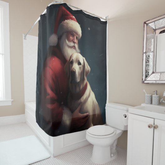 Rideaux De Douche Noël festif du Père Noël au Labrador (En situation)