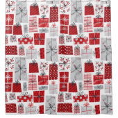 Rideaux De Douche Noël Festif Rouge argent moderne Cadeaux (Devant)