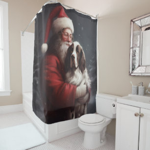 Rideaux De Douche Noël festif Springer Spaniel Santa Claus