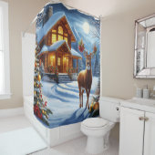 Rideaux De Douche Noël/Hiver Deer Lodge (En situation)