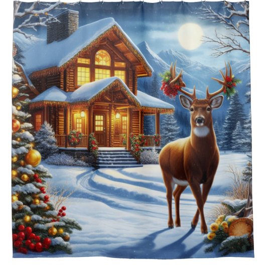 Rideaux De Douche Noël/Hiver Deer Lodge (Devant)