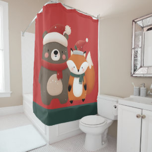 Rideaux De Douche Noël/hiver Mignonne Ours et renard