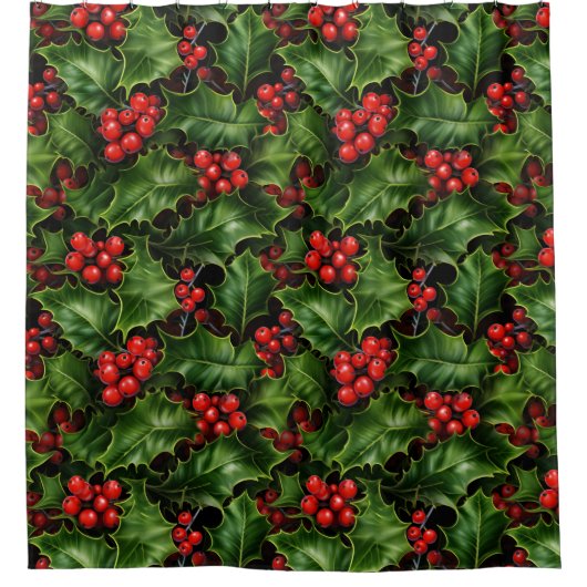 Rideaux De Douche Noël Holly Feuilles Et Red Berries Motif (Devant)
