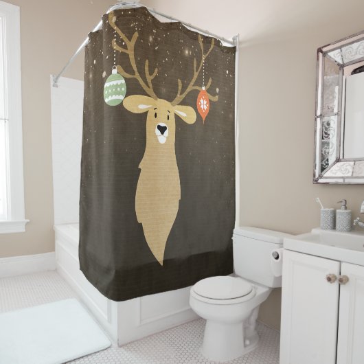 Rideaux De Douche Noël Moderne Rustique Hiver Cerf Fête Chic (En situation)
