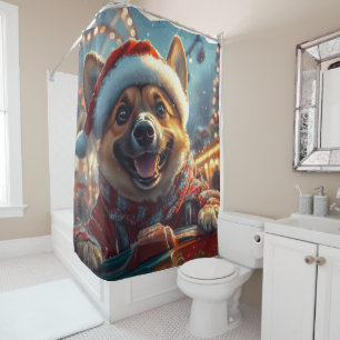 Rideaux De Douche Noël Montagnes Russes Chien Malinois Belge