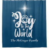 Rideaux De Douche Noël Nativité Joie au monde Bleu & Blanc (Devant)