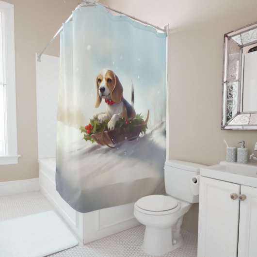 Rideaux De Douche Noël neige hiver Beagle (En situation)