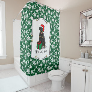 Rideaux De Douche Noël Père Noël Casquette Rottweiler Chien Drôle