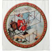 Rideaux De Douche Noël Père Noël volant un vieil avion (Devant)