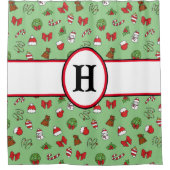 Rideaux De Douche Noël personnalisé vert, blanc et rouge (Devant)
