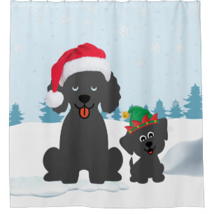 Rideaux De Douche Noël Poodle & Chiens De Mariage Dans La Neige