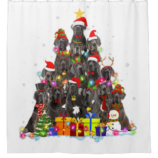 Rideaux De Douche Noël Pyjama Danse Arbre Noël Chien Papa Maman