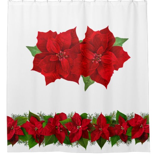 Rideaux De Douche Noël Rouge Poinsettias sur Beau Blanc (Devant)