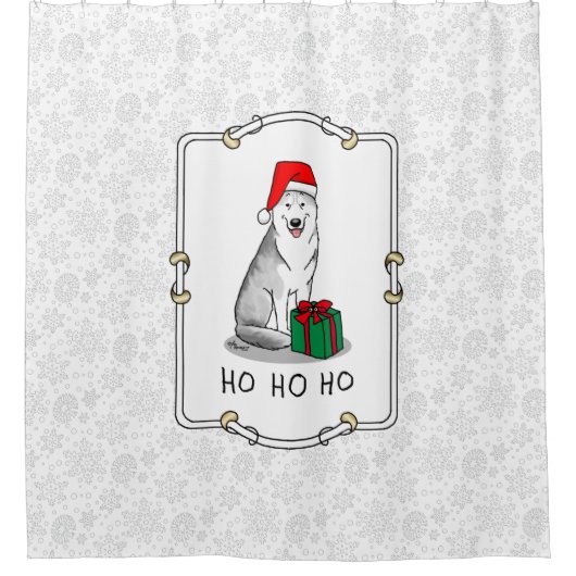 Rideaux De Douche Noël Santa Hat Sibérien Husky (argent) mignonne (Devant)