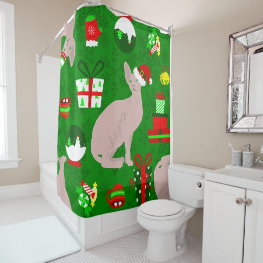 Rideaux De Douche Noël sphynx chat père Noël sphinx (En situation)