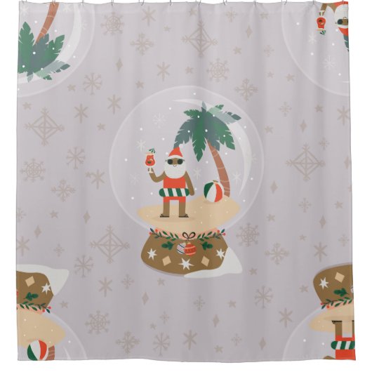 Rideaux De Douche noël Tropical Summer neiges globe noir père Noël (Devant)