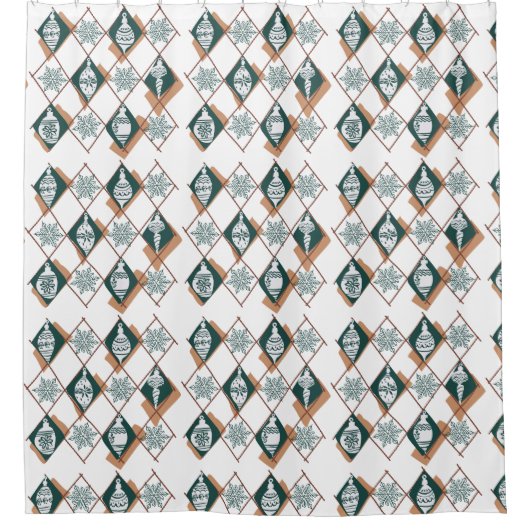 Rideaux De Douche Noël Vacances Green White Snowflakes Motif, (Devant)