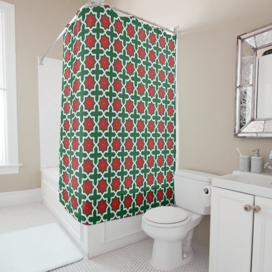 Rideaux De Douche Noël Vert Rouge et blanc Motif (En situation)