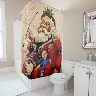 Rideaux De Douche Noël Vintage, Jouets de tuyaux du Père Noël victor