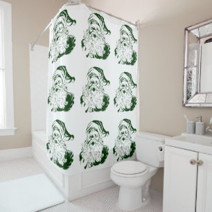 Rideaux De Douche Noël vintage, joyeux Père Noël en vert