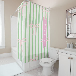 Rideaux De Douche Nœud à rayure verte Coquette Féminin Personnalisé