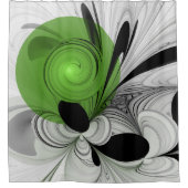 Rideaux De Douche Noir Abstrait et blanc avec art fractal vert (Devant)