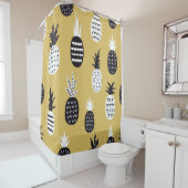 Rideaux De Douche Noir, ananas blanc, arrière - plan jaune (En situation)