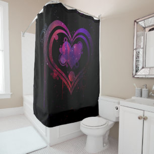 Rideaux De Douche Noir avec Aquarelle Rouge & Bleu Coeur de goutte