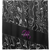 Rideaux De Douche Noir blanc damas abstrait motif Monogramme (Devant)