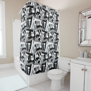 Rideaux De Douche Noir blanc gris Abstrait Patches géométriques