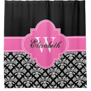 Rideaux De Douche Noir blanc LG Damask #3 CB1IR Hot rose Monogramme