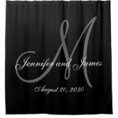Rideaux De Douche Noir Blanc Monogramme Nouveaux mariés Noms Mariage (Devant)