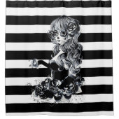Rideaux De Douche Noir & Blanc Striped Joli Crâne de sucre fille (Devant)