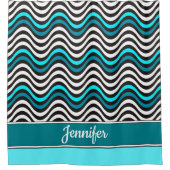 Rideaux De Douche Noir Blanc Turquoise Géométrique Mer Vagues Monogr (Devant)