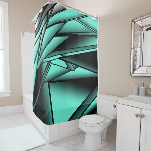 Rideaux De Douche Noir Blanc Turquoise Ombre Art Abstrait moderne (En situation)