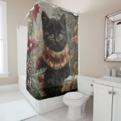 Rideaux De Douche Noir Cat Vintage Noël (En situation)