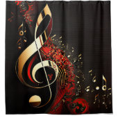 Rideaux De Douche Noir Chic Red et Gold Clef Note (Devant)