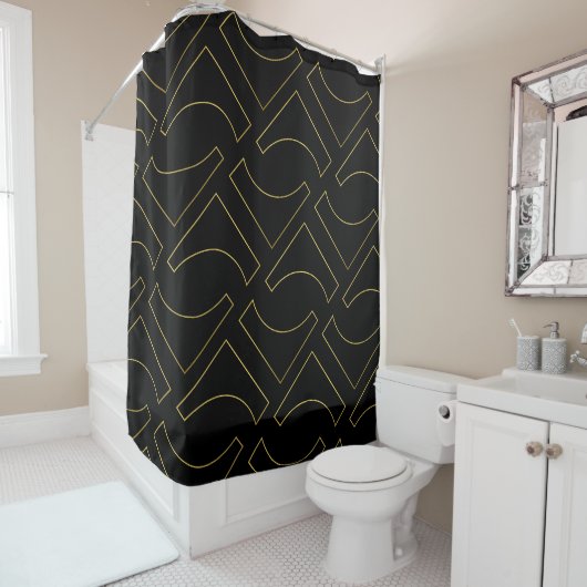 Rideaux De Douche Noir d'or minimal géométrique (En situation)
