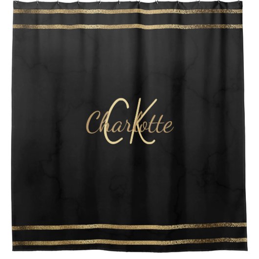 Rideaux De Douche Noir en or monogrammé (Devant)