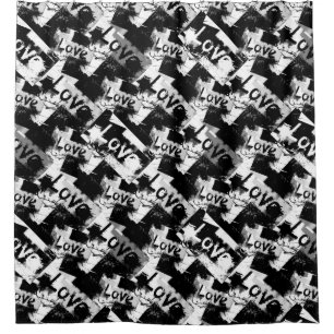 Rideaux De Douche Noir et blanc avec des taches motif d'amour