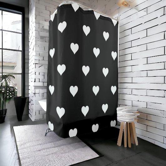 Rideaux De Douche Noir et blanc mignon Motif de coeur simple