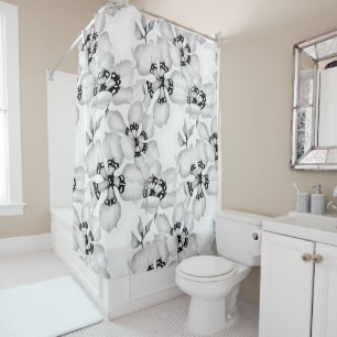 Rideaux De Douche Noir et blanc Vintage élégant motif floral