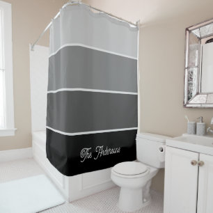 Rideaux De Douche Noir et gris   Ombre Stripes avec script